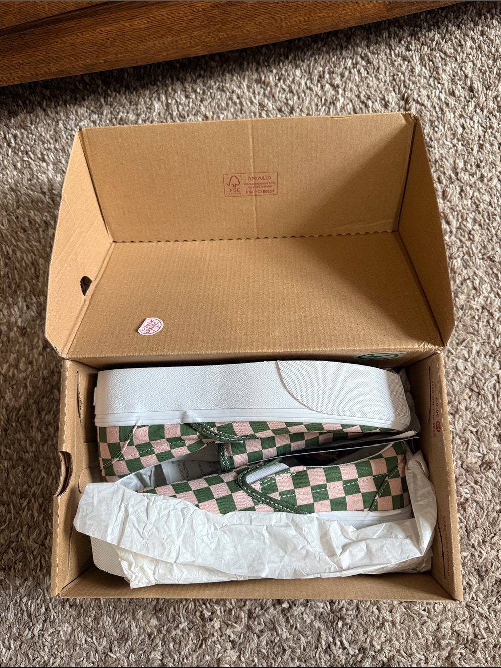 NWT Vans Slip-On Sneakers in Pink and Green Checkerboard
